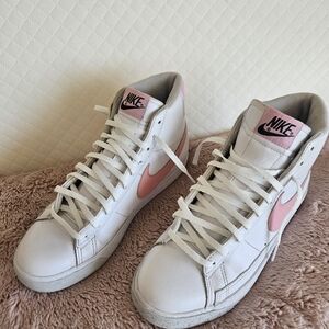 Nike White and Pink High-Top Athletic Sneakers